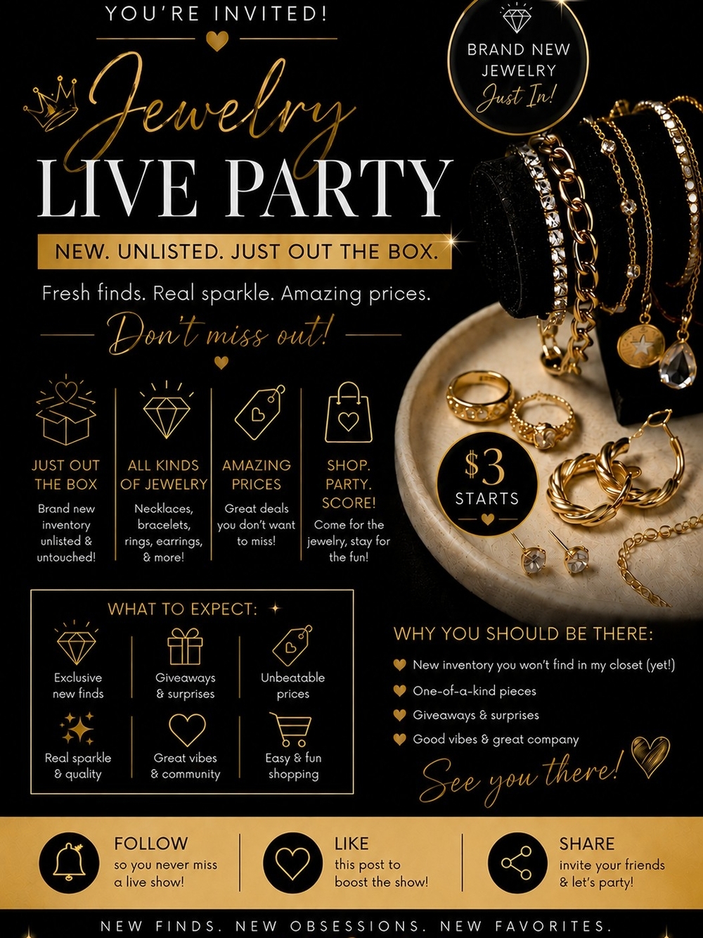 5/21 - NEW UNLISTED JEWELRY LIVE POSH PARTY - $3 STARTS
